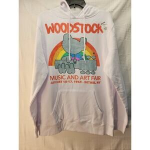 NWOT Woodstock Music & Art Fair Men's Hoodie Size Large White Front pocket